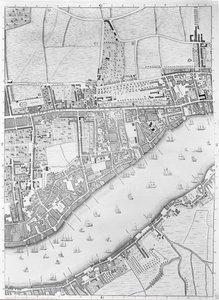 Um mapa de Wapping, Londres, 1746